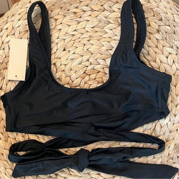 Jet Black Frolic Wrap Around Tie Bikini Swim Top Size Medium - Picture 4 of 9